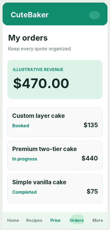 Illustrative mobile saved-order workspace