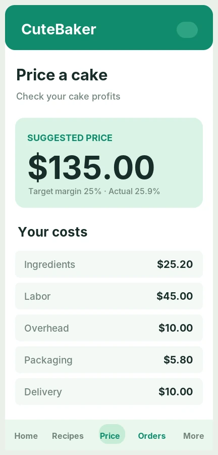 Illustrative mobile pricing studio interface